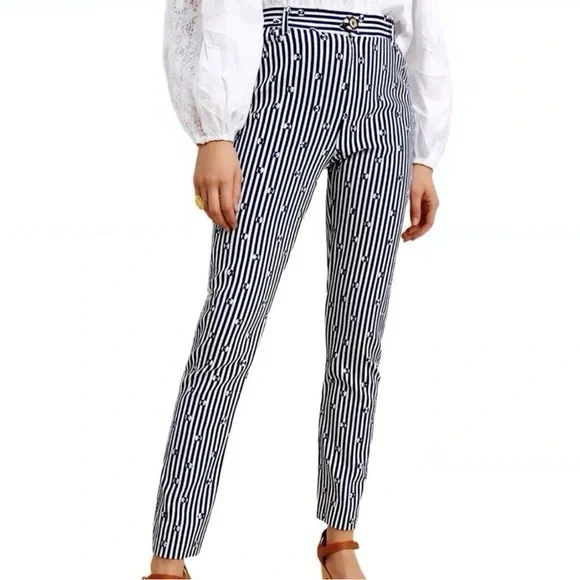 Anthropologie essential slim navy white stripe preppy cotton lightweight pants 8 - Picture 14 of 15
